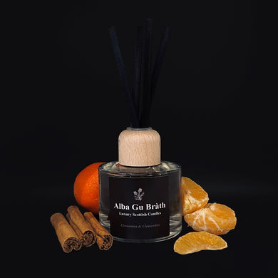 scottish reed diffuser that smells like cinnamon and orange for christmas made by alba gu brath homeware
