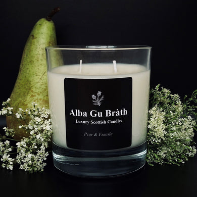 scottish candle that smells like pear and freesia made by alba gu brath in dunfermline