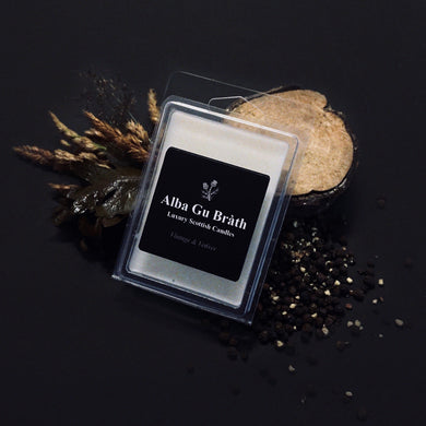 scottish wax melts that smell like vintage and vetiver which are made by alba gu brath homeware in dunfermline, scotland
